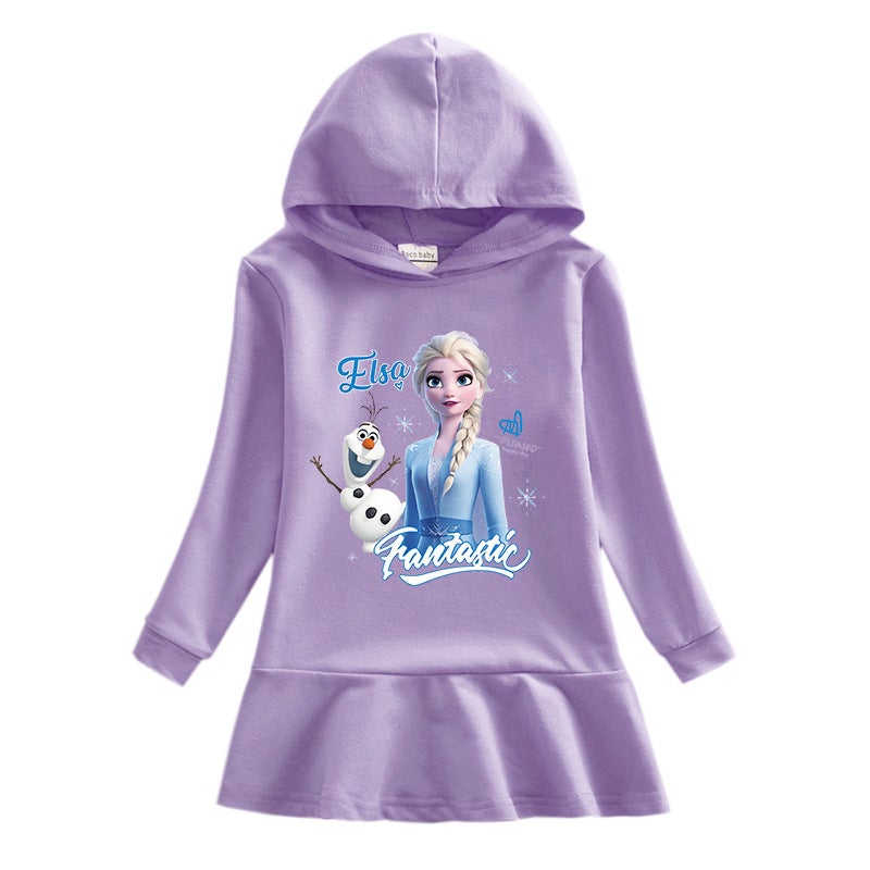 2023 New Children'S Hooded Sweatshirt Dress Cartoon Girl Baby Casual Western Style Dress - Image 1