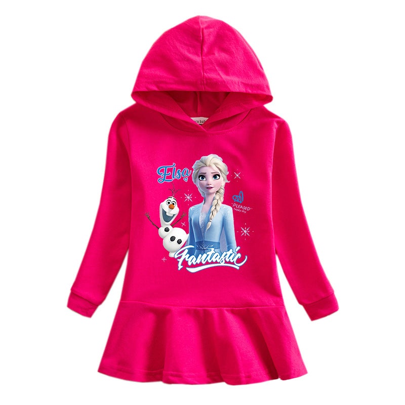 2023 New Children'S Hooded Sweatshirt Dress Cartoon Girl Baby Casual Western Style Dress - Image 5