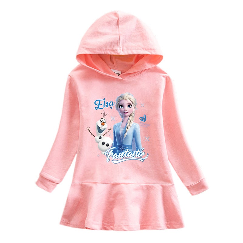 2023 New Children'S Hooded Sweatshirt Dress Cartoon Girl Baby Casual Western Style Dress - Image 3