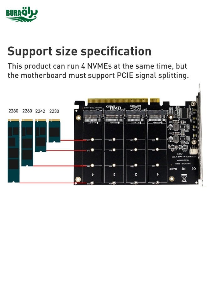 BURAQ PH44 NVME 4 Disk Array Card PCI-E Signal Split Array Card  - Image 3