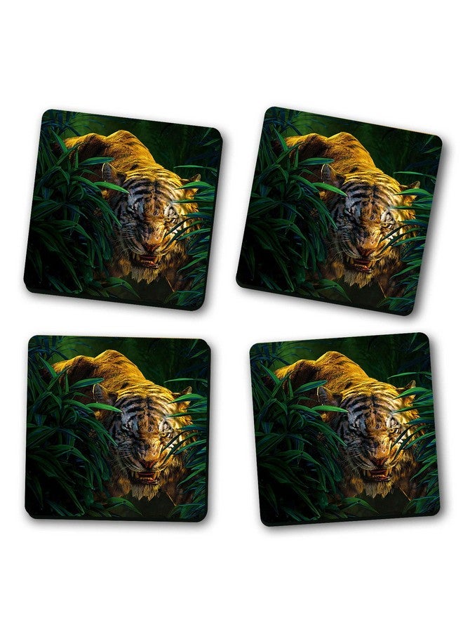 ASHVAH Tiger Print/Typography Tea/Coffee Mug/Designer Handmade Wooden Coaster Set for Home Kitchen, Office Desk - Set of 4 - Square: 10cm - Image 2