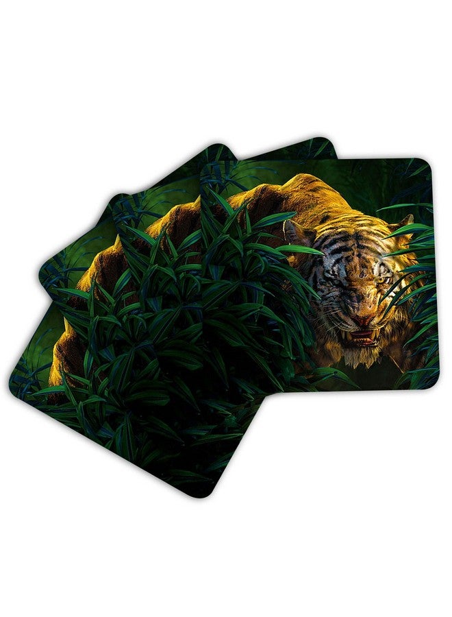 ASHVAH Tiger Print/Typography Tea/Coffee Mug/Designer Handmade Wooden Coaster Set for Home Kitchen, Office Desk - Set of 4 - Square: 10cm - Image 3