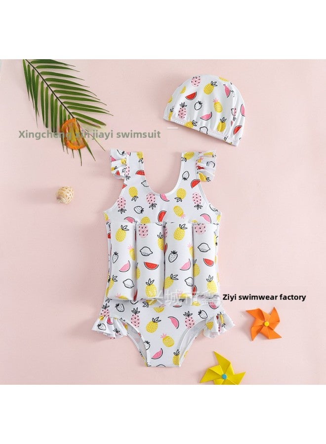 Loquat Langdeyi Children's Buoyancy Swimsuit 2024 Girl's White Fruit One-piece Swimsuit Direct Sales-Color:White- - Image 4