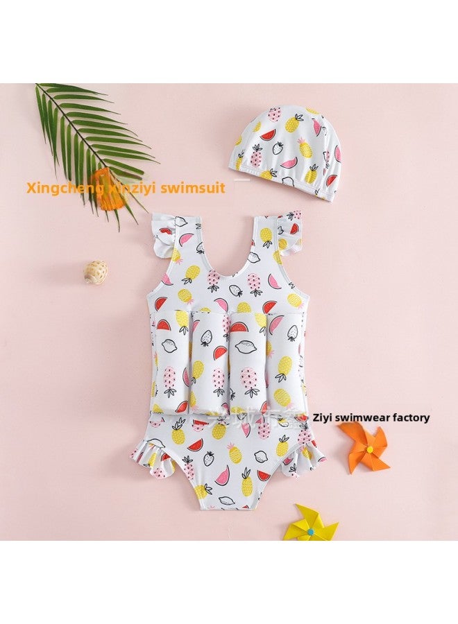 Loquat Langdeyi Children's Buoyancy Swimsuit 2024 Girl's White Fruit One-piece Swimsuit Direct Sales-Color:White- - Image 3