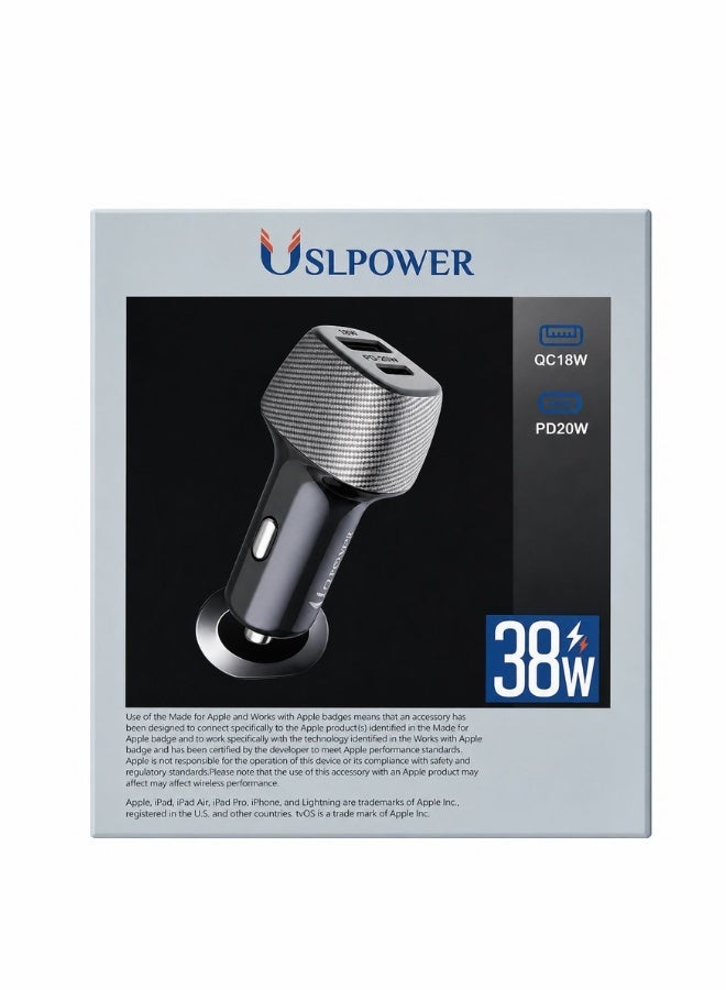 USLPOWER Car Charger USB-C Dual Port 40W Fast Charging PD 20W x2 Quick Charge Car Adapter for iPhone Android Smartphones Tablets Universal Vehicle Use - Image 4