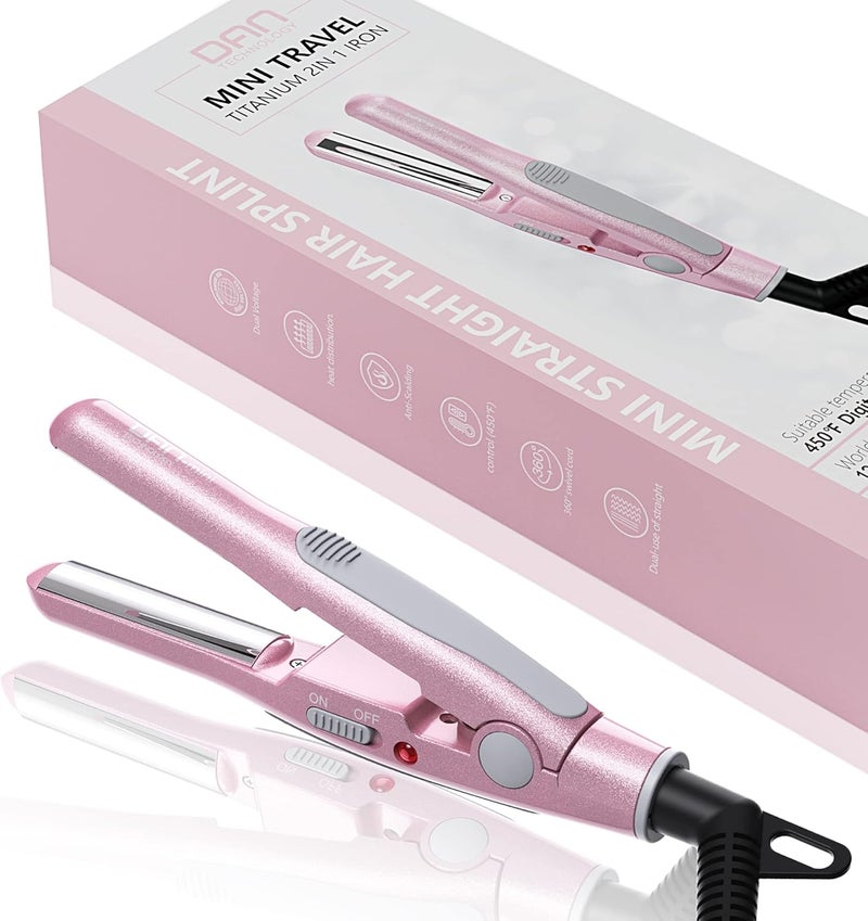 DAN Technology,Small Hair Straightener for Short Hair,1/2" Mini Hair Straightener, Dual Voltage Travel Flat Iron,U-Shaped Plates & 30s Fast Heating