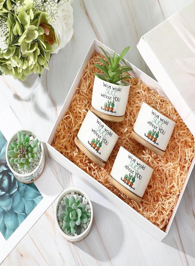 بوتشن مجموعة بوتشن من 6 قطع من أواني نباتات عصارية صغيرة من السيراميك مقاس 3.2 بوصة، هدايا تقدير للموظفين، صينية من الخيزران، ديكور مكتبي "لن ينجح العمل بدونك" لهدايا عيد الميلاد لزملاء العمل (النباتات غير متضمنة). - Image 3