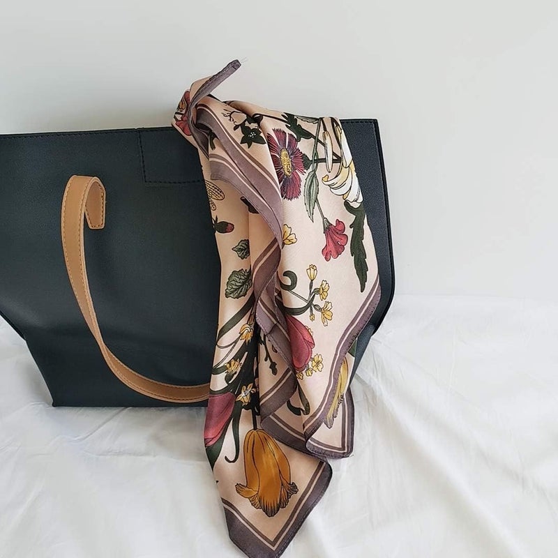 FONYVE Silk Feeling Scarf Medium Square Satin Head Scarf for Women 27.5 × 27.5 inches - Image 4