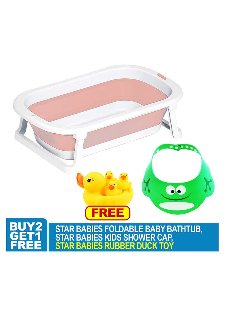 Star Babies Buy 2 Get 1 (Foldable Bathtub, Shower cap with Free Rubber Duck Toy 4pcs )-Pink - Image 2