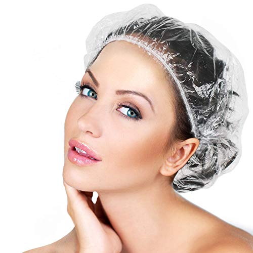 AIDIQIU 50PCS Disposable Shower Caps Plastic Clear Thickening Bath Hair Cap and Waterproof Hair Caps for Women Men Kids Hair Treatment Spa Hotel and Hair Solon Home Use Portable Travel Size 52CM