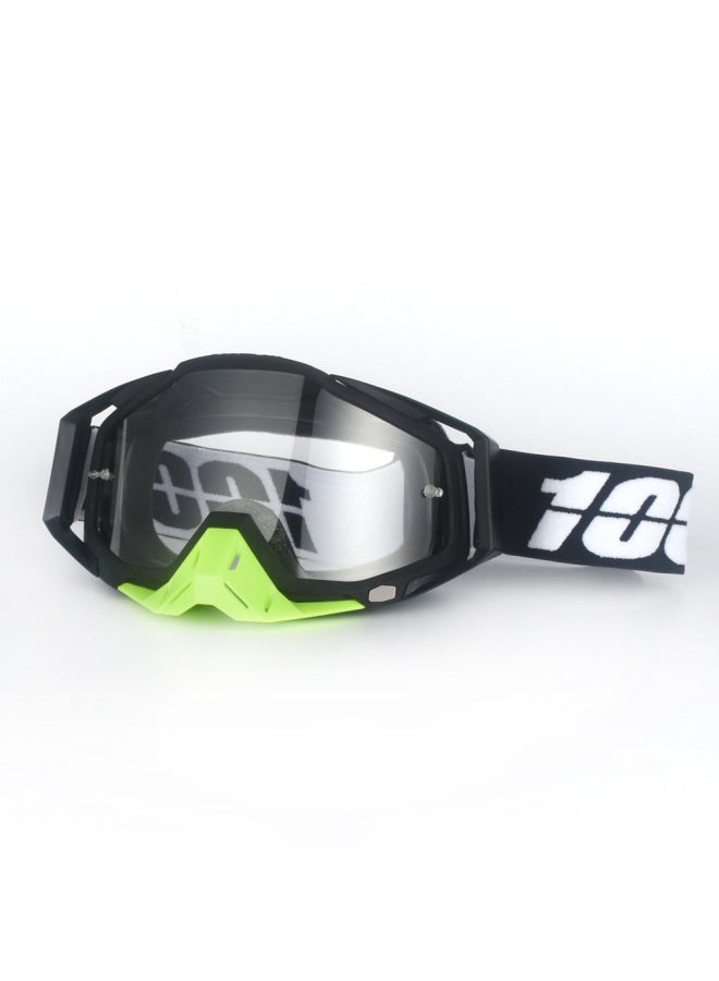Spot Motorcycle Off-road Helmet Goggles UV Protection Windproof Outdoor Ski & Cycling Glasses - Black Frame, Green Nose Transparent Film