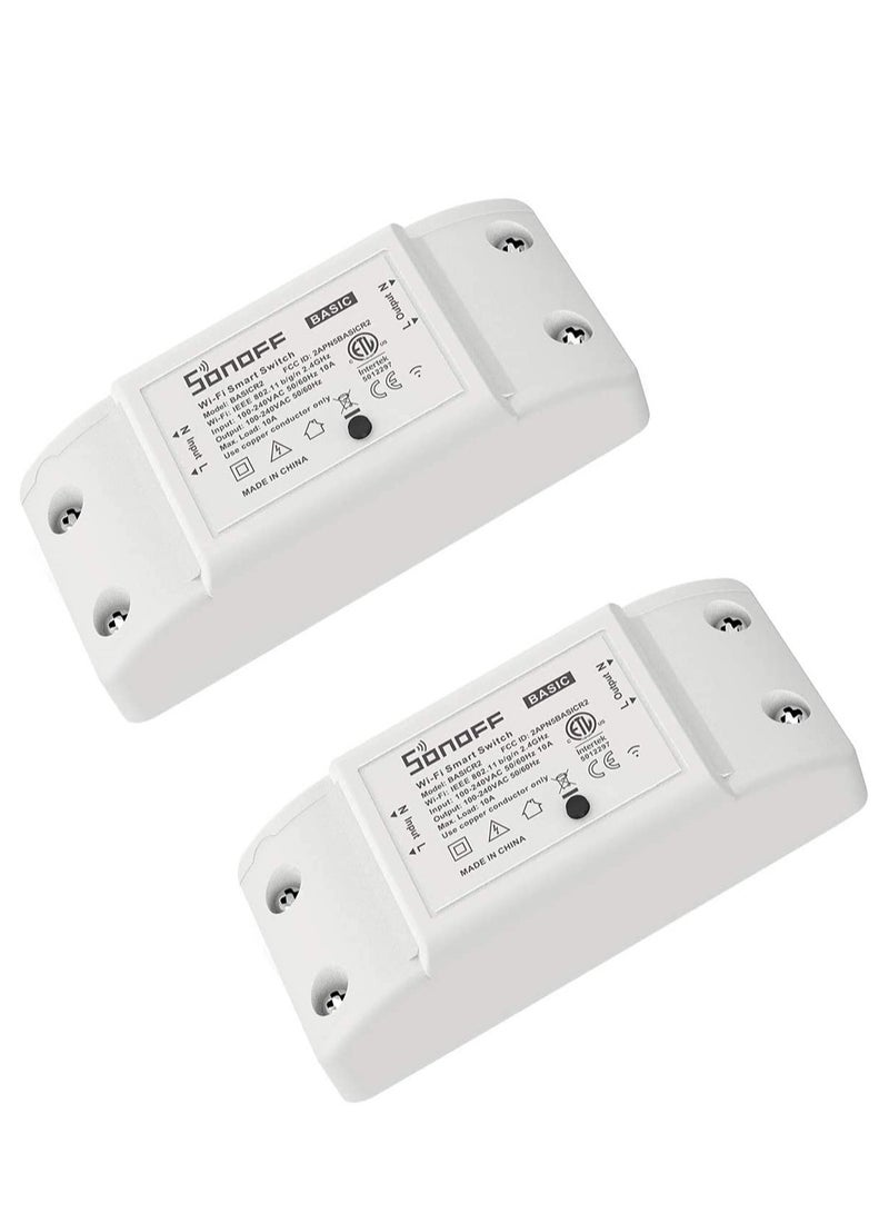 Excefore Smart WiFi Wireless Relay Switch Module, Smart WiFi Wireless Light Switch, 10A Smart Wifi Remote Controlc Wireless  Switch, Compatible with Alexa, Google Home Assistant, NEST, IFTTT (2 Pcs)  - Image 1