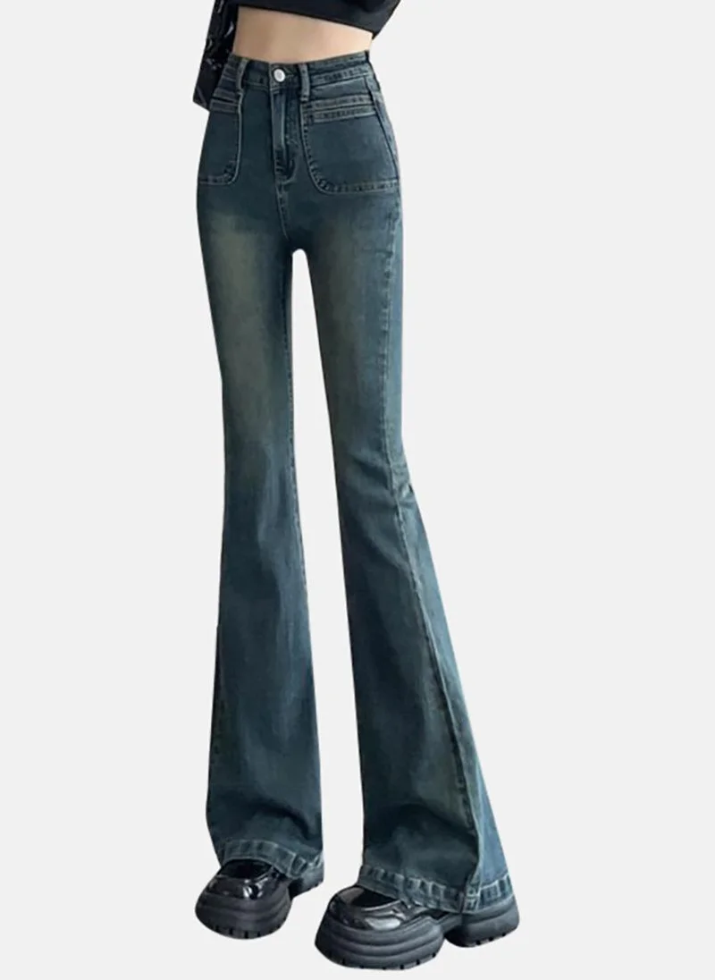 يونيكي Blue Solid Mid Rise Skinny Fit Bootcut & Flared Jeans