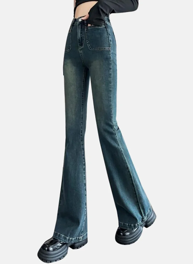 يونيكي Blue Solid Mid Rise Skinny Fit Bootcut & Flared Jeans