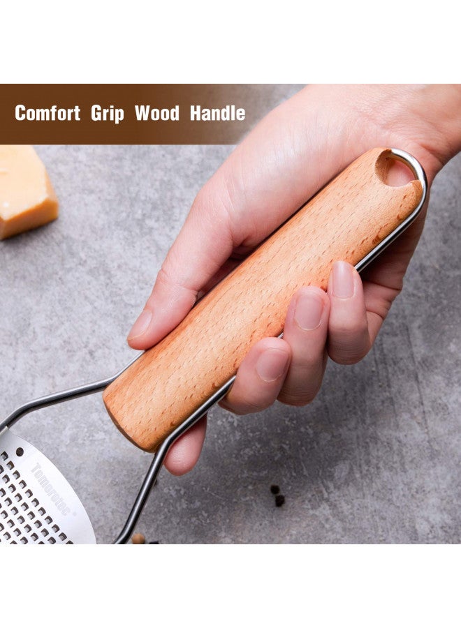 Tomorotec Stainless Steel Cheese Grater with Natural Wood Handle for Parmesan Cheese Lemon, Ginger, Cheese, Nutmeg, Potato, Chocolate and Garlic Small - Image 3