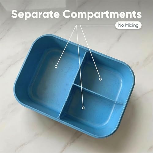 MISS BIG® Bento Box Adults–Portable Lunch Box with Compartments,Leak-Resistant Wheat Material Lunch Container for Meal Prep, Work, office,Picnic,Home - Microwave & Dishwasher Safe (1900ml Nile Blue) - Image 2
