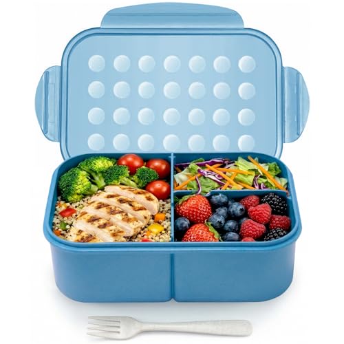 MISS BIG® Bento Box Adults–Portable Lunch Box with Compartments,Leak-Resistant Wheat Material Lunch Container for Meal Prep, Work, office,Picnic,Home - Microwave & Dishwasher Safe (1900ml Nile Blue) - Image 1