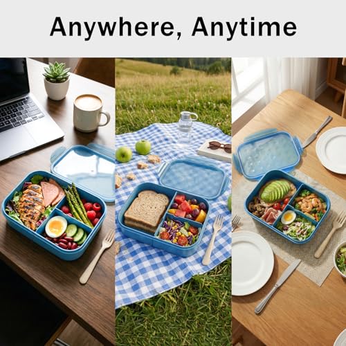 MISS BIG® Bento Box Adults–Portable Lunch Box with Compartments,Leak-Resistant Wheat Material Lunch Container for Meal Prep, Work, office,Picnic,Home - Microwave & Dishwasher Safe (1900ml Nile Blue) - Image 3