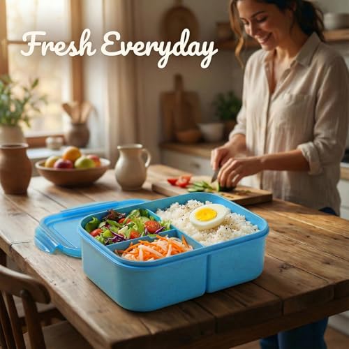 MISS BIG® Bento Box Adults–Portable Lunch Box with Compartments,Leak-Resistant Wheat Material Lunch Container for Meal Prep, Work, office,Picnic,Home - Microwave & Dishwasher Safe (1900ml Nile Blue) - Image 5