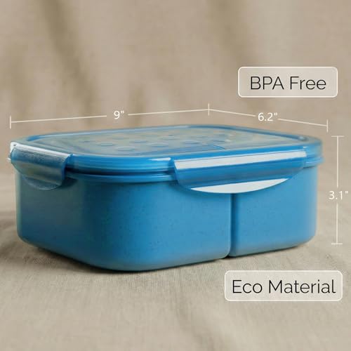 MISS BIG® Bento Box Adults–Portable Lunch Box with Compartments,Leak-Resistant Wheat Material Lunch Container for Meal Prep, Work, office,Picnic,Home - Microwave & Dishwasher Safe (1900ml Nile Blue) - Image 4