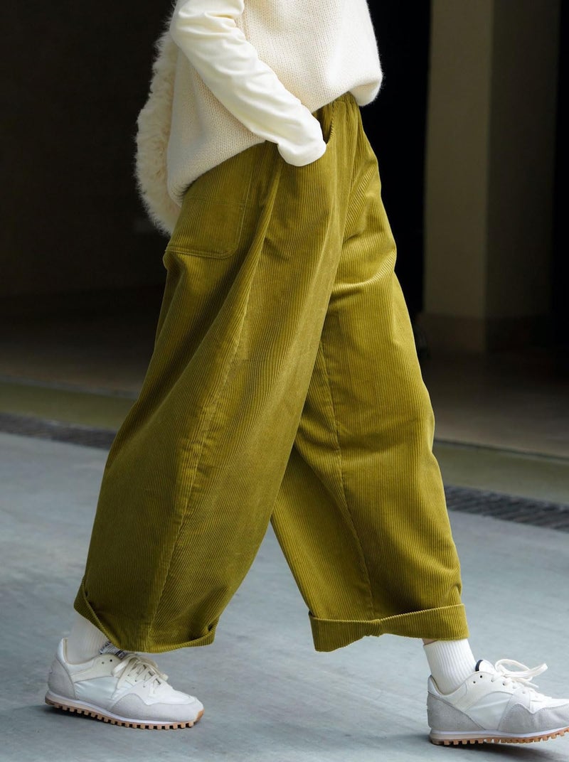 CHARTOU Women Corduroy Barrel Pants Wide Leg Vintage Mid Rise Y2k Baggy Boyfriend Pants (Large, Pickle) - Image 4