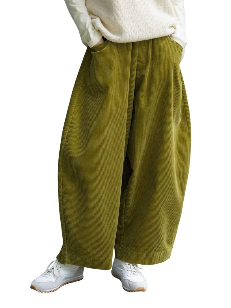 CHARTOU Women Corduroy Barrel Pants Wide Leg Vintage Mid Rise Y2k Baggy Boyfriend Pants (Large, Pickle) - Image 1