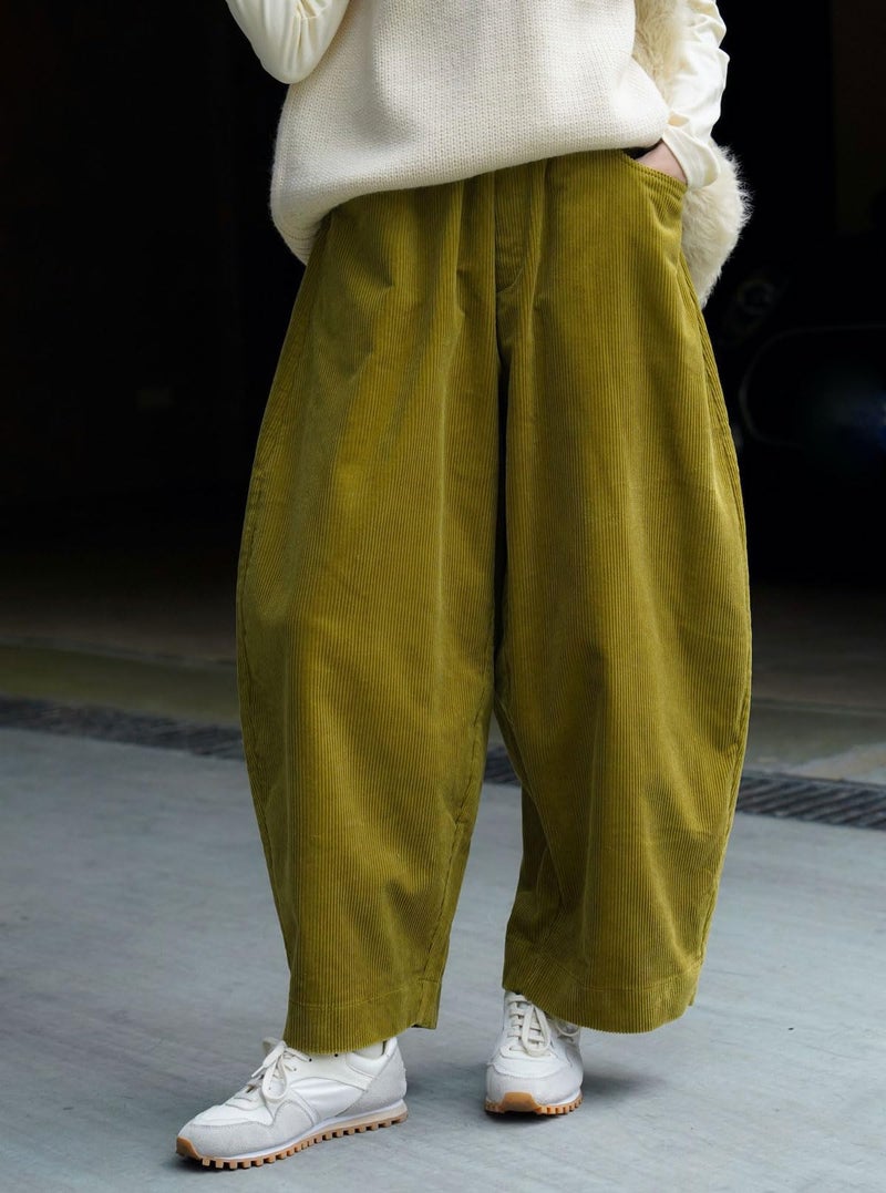 CHARTOU Women Corduroy Barrel Pants Wide Leg Vintage Mid Rise Y2k Baggy Boyfriend Pants (Large, Pickle) - Image 2
