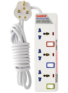 KADRIS Power Strips 913 Heavy Duty Extension Cord with 3 way Outlets with individual switch, Charging Socket with 3 meter Heat resistant  Extension Cord (White)  - Image 3