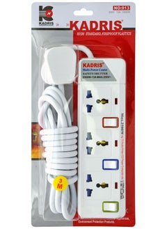 KADRIS Power Strips 913 Heavy Duty Extension Cord with 3 way Outlets with individual switch, Charging Socket with 3 meter Heat resistant  Extension Cord (White)  - Image 4