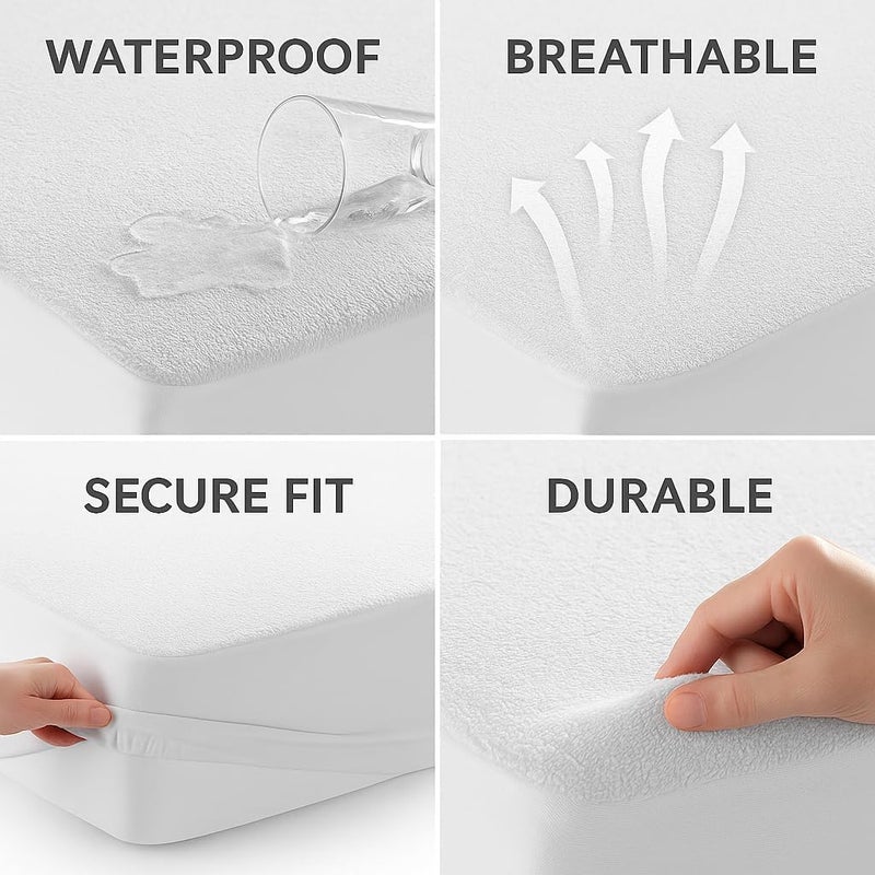 Waterproof Mattress Protector, Breathable Mattress Protector Fitted Sheet, 360° Deep Pocket Fitted Mattress Cover Waterproof Washable for Machine (100 x 200 cm) - Image 2