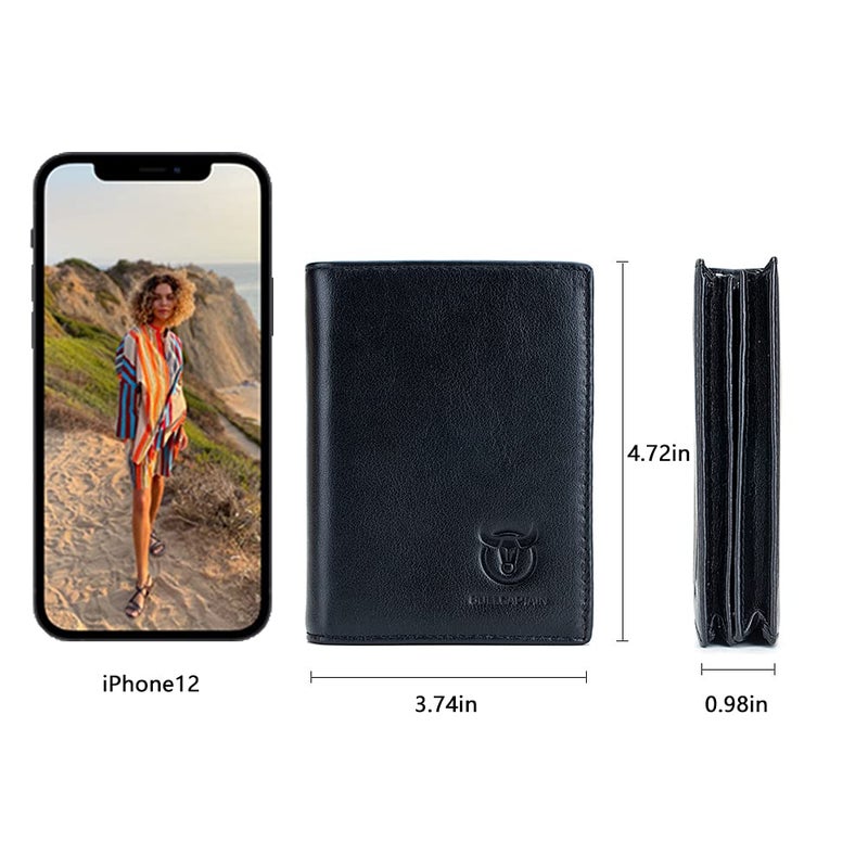 BULLCAPTAIN RFID Blocking Bifold Wallet For Men Genuine Leather Extra Capacity Travel Wallet with 2 Cash Compartments QB027 (Coffee) - Image 3