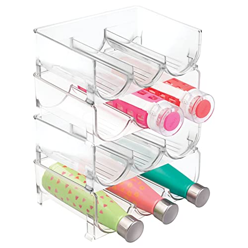 mDesign Plastic FreeStanding Stackable 3 Bottle Storage Holder Rack Water Wine and Drink Organizer Shelf for Kitchen Countertop Cabinet Pantry Fridge Freezer 4 Pack Clear - Image 1