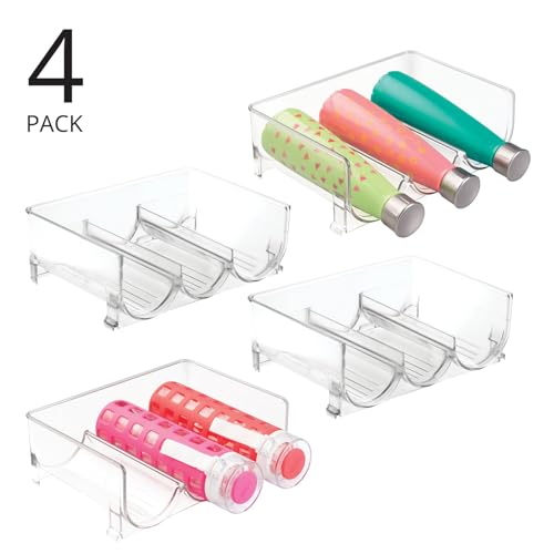 mDesign Plastic FreeStanding Stackable 3 Bottle Storage Holder Rack Water Wine and Drink Organizer Shelf for Kitchen Countertop Cabinet Pantry Fridge Freezer 4 Pack Clear - Image 3