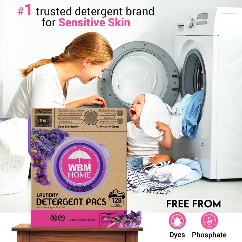 WBM 10in1 Laundry Detergent Pods Fabric Softener with Lavender Extracts HighEfficiency Laundry Pods with Powerful Stain Lifter Technology  128 Count Bag - Image 5