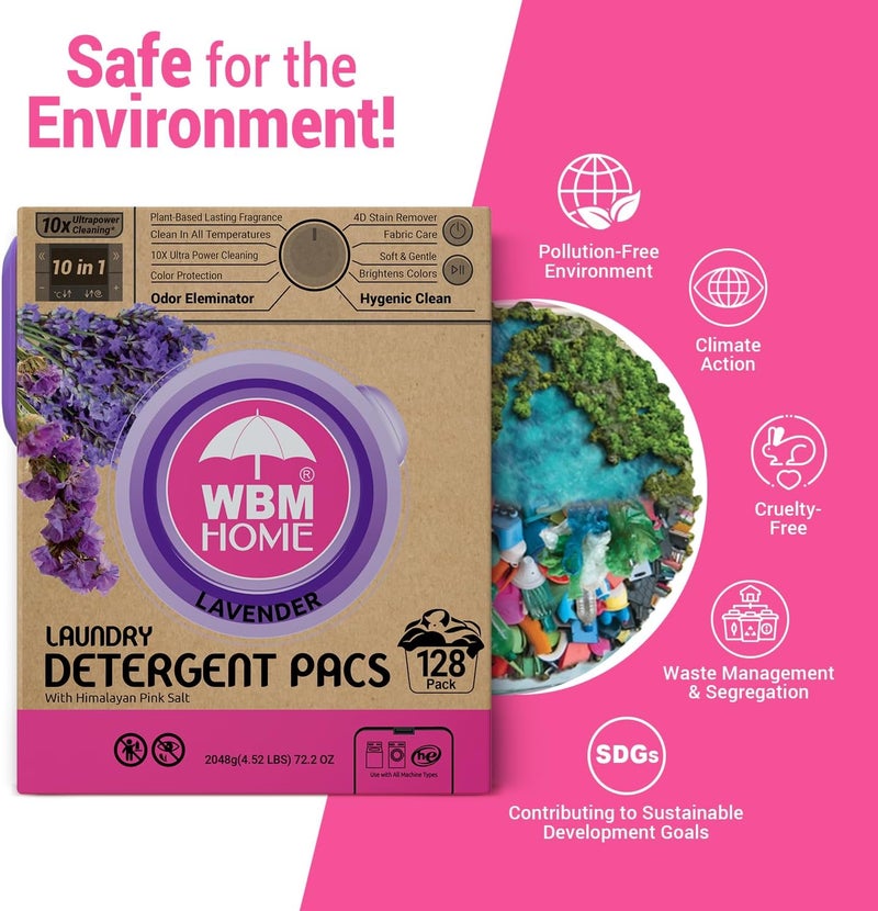 WBM 10in1 Laundry Detergent Pods Fabric Softener with Lavender Extracts HighEfficiency Laundry Pods with Powerful Stain Lifter Technology  128 Count Bag - Image 4