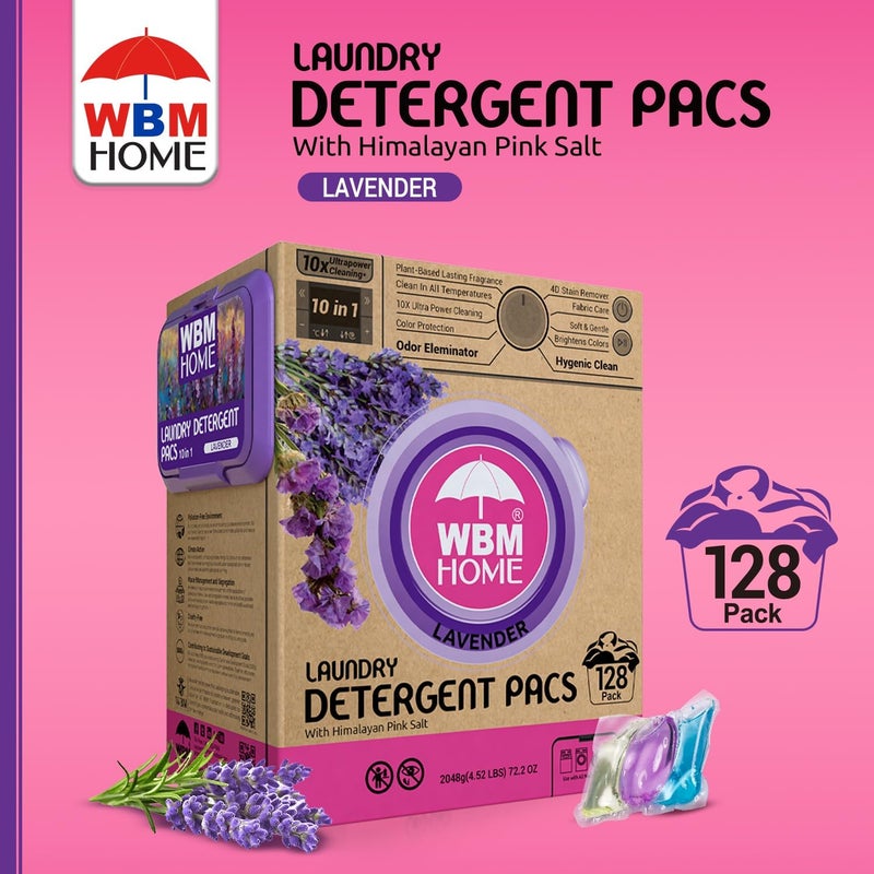 WBM 10in1 Laundry Detergent Pods Fabric Softener with Lavender Extracts HighEfficiency Laundry Pods with Powerful Stain Lifter Technology  128 Count Bag - Image 2