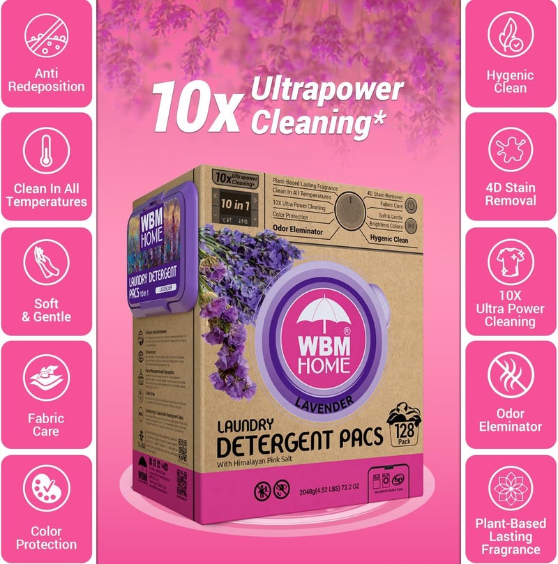 WBM 10in1 Laundry Detergent Pods Fabric Softener with Lavender Extracts HighEfficiency Laundry Pods with Powerful Stain Lifter Technology  128 Count Bag - Image 3