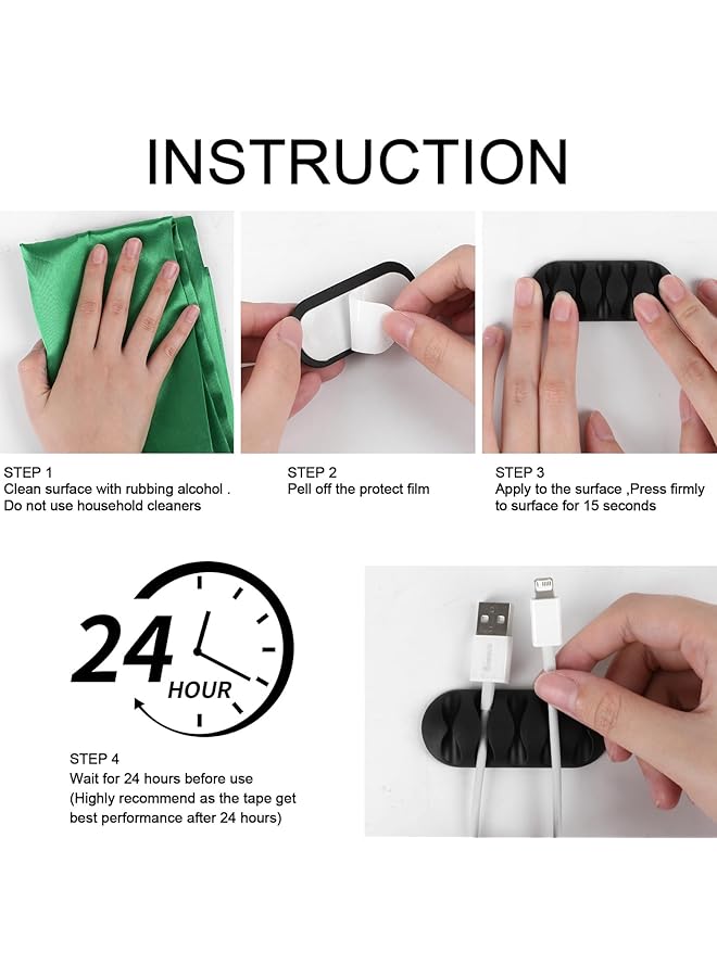 إيروريكس مجموعة من 16 مشبك كابلات مطاطي لاصق ذاتي اللون أسود لتنظيم الأسلاك للمنزل والمكتب وكابل بيانات USB - Image 5