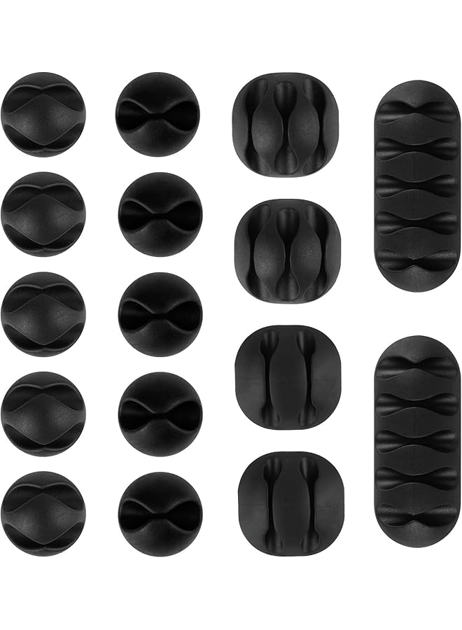 إيروريكس مجموعة من 16 مشبك كابلات مطاطي لاصق ذاتي اللون أسود لتنظيم الأسلاك للمنزل والمكتب وكابل بيانات USB - Image 1