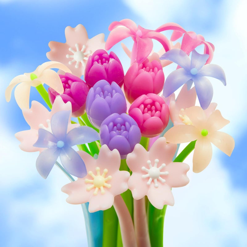 Tenare 18 Pieces Color Changing Flower Pens Colorful Gel Ink Ballpoint Rose Pens for School Home Office Presents(Cherry Blossom Tulip Calla Lily Style) - Image 1