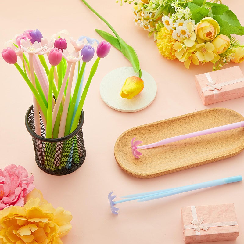 Tenare 18 Pieces Color Changing Flower Pens Colorful Gel Ink Ballpoint Rose Pens for School Home Office Presents(Cherry Blossom Tulip Calla Lily Style) - Image 4