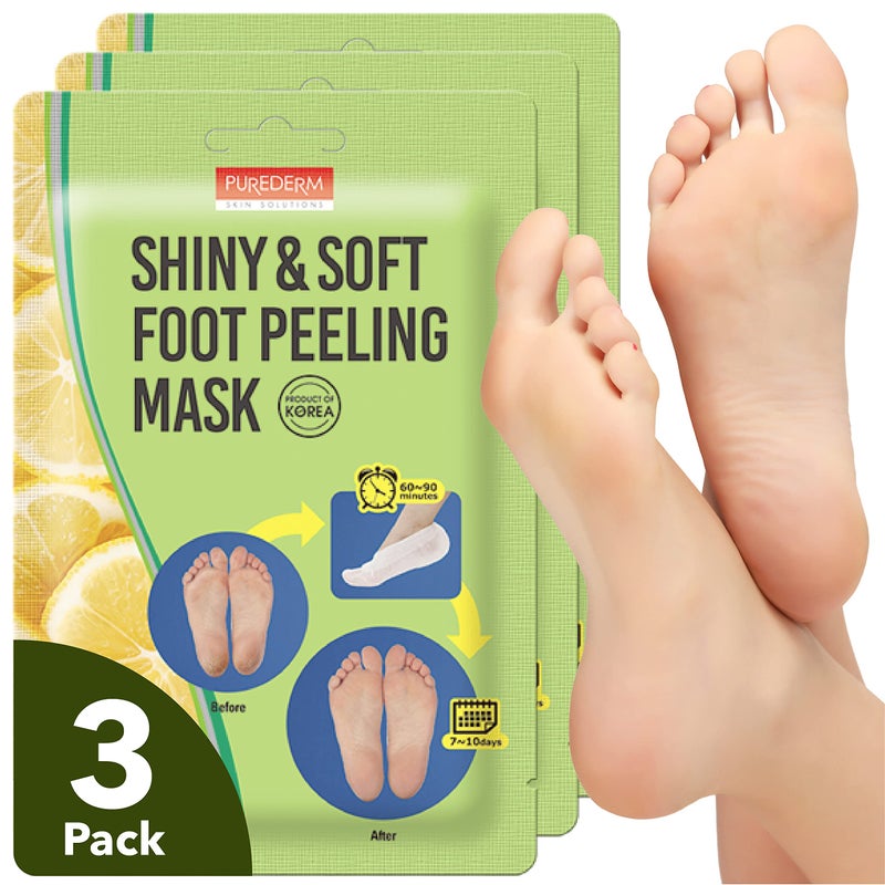 Purederm Shiny & Soft Foot Peeling Mask (3 pack) - For smooth and moist baby skin with Exfoliating peel off Calluses, Dry Skin, Cracked Heels - Men and Women - Image 1