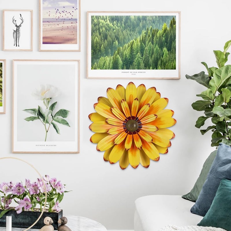YEAHOME 16'' Metal Flower Wall Decor - Sunflower Wall Art Decorations Hanging for Bedroom, Living Room, Bathroom Boho Office - Image 2