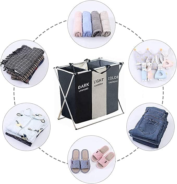 dreamons link 3-Section Laundry Basket Black/White/Grey 137L - Image 5