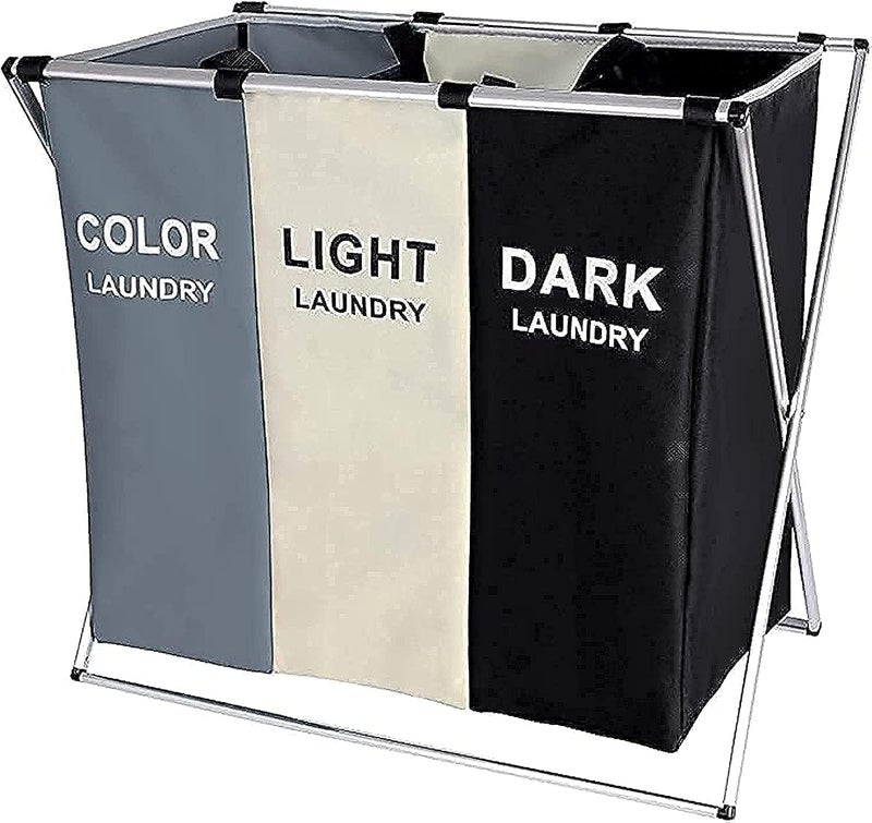 dreamons link 3-Section Laundry Basket Black/White/Grey 137L - Image 1