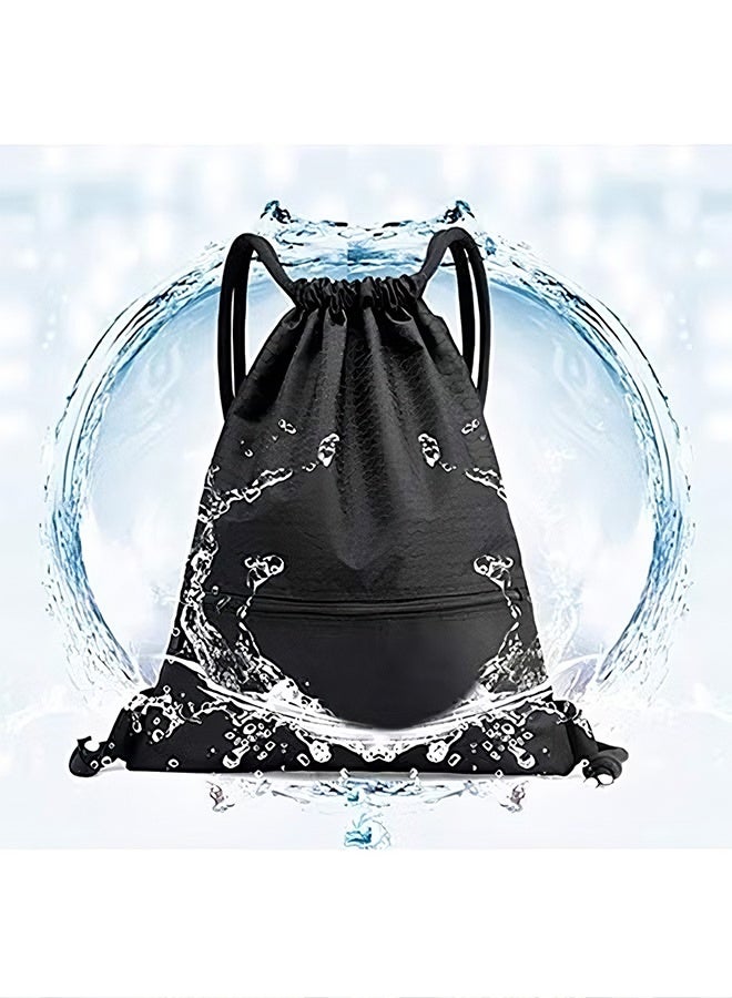 Happy D Drawstring Backpack,Sports Canvas Bag,Waterproof Oxford Fabric Drawstring Bag,Swimming Bag,Basketball Bag,Soccer Bag,Zipper 43*49cm(Black) - Image 2