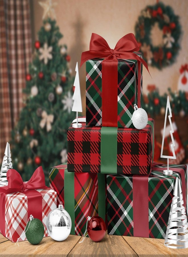 BIOBROWN Christmas Wrapping Paper Rolls - Red/Green/Black/White Tartan Plaid Design for Party, Holiday - 30" X 10' Per Roll (4 Rolls: 100 sq. ft. ttl.) - Image 5