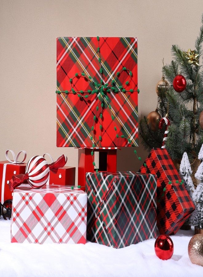 BIOBROWN Christmas Wrapping Paper Rolls - Red/Green/Black/White Tartan Plaid Design for Party, Holiday - 30" X 10' Per Roll (4 Rolls: 100 sq. ft. ttl.) - Image 2