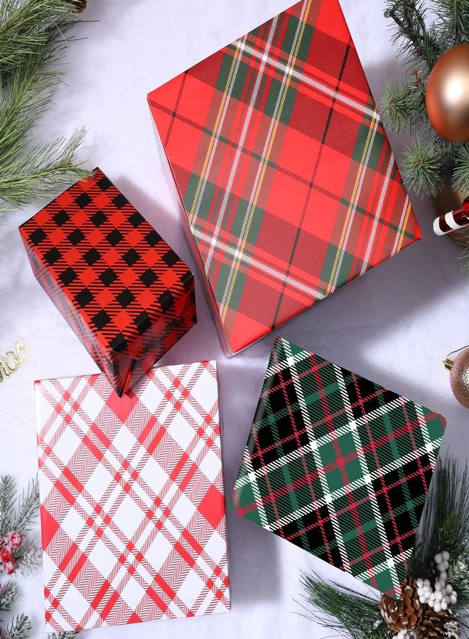 BIOBROWN Christmas Wrapping Paper Rolls - Red/Green/Black/White Tartan Plaid Design for Party, Holiday - 30" X 10' Per Roll (4 Rolls: 100 sq. ft. ttl.) - Image 4