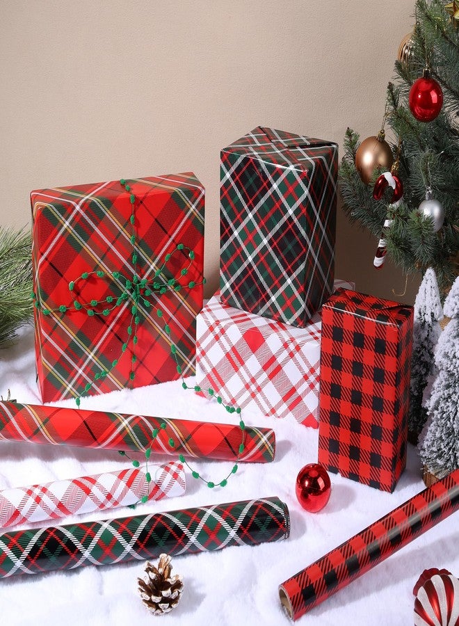 BIOBROWN Christmas Wrapping Paper Rolls - Red/Green/Black/White Tartan Plaid Design for Party, Holiday - 30" X 10' Per Roll (4 Rolls: 100 sq. ft. ttl.) - Image 3